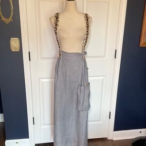 Crunch Boutique Linen Maxi Skirt Leopard/Floral Print Suspenders Size Small